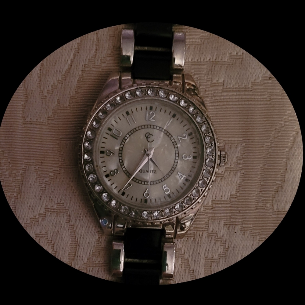 Woman's Collezio-Mother of Pearl Face,Rhinestone Watch~NEW~